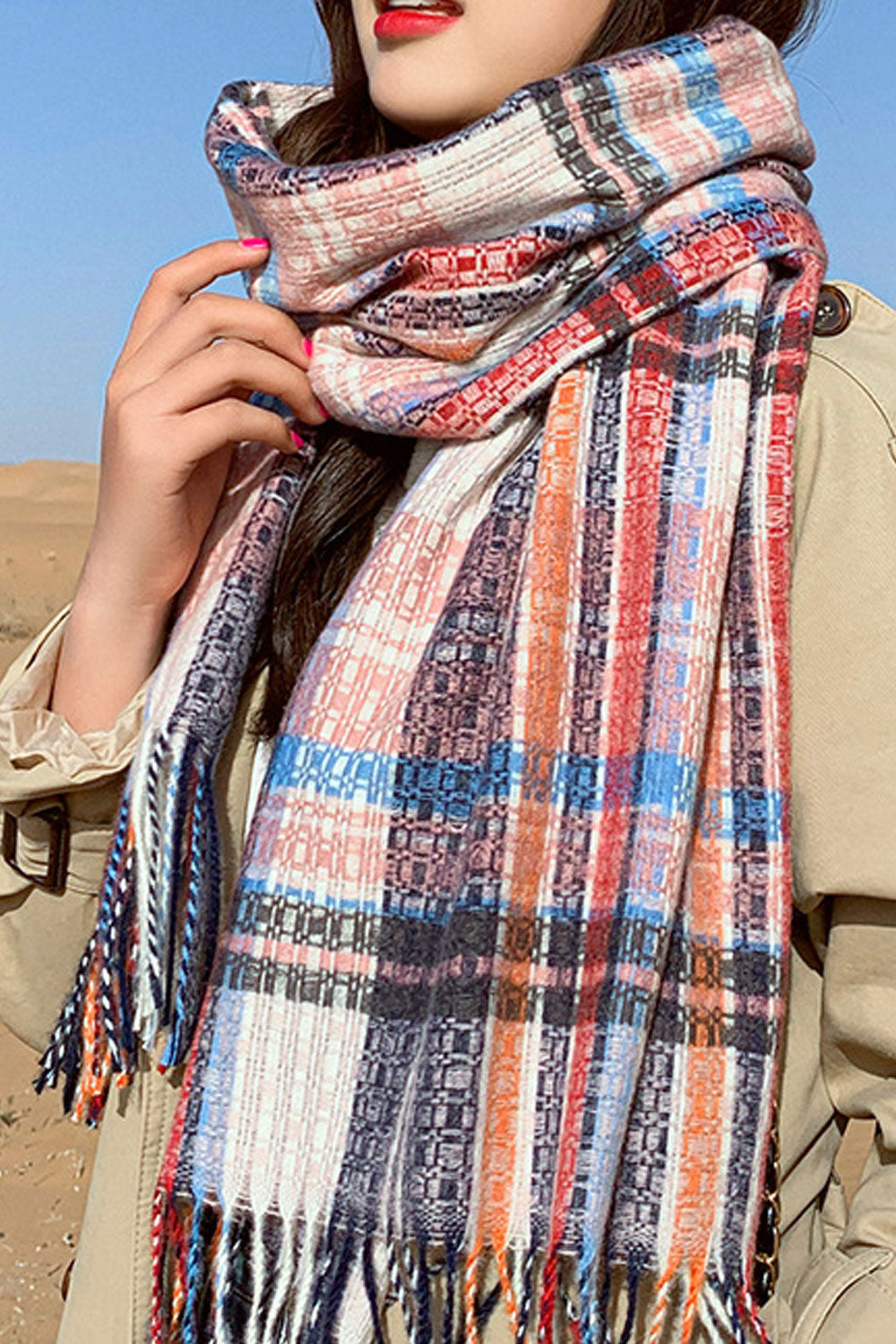 Women Stylish Tassel Hem Casual Winter Warm Muffler