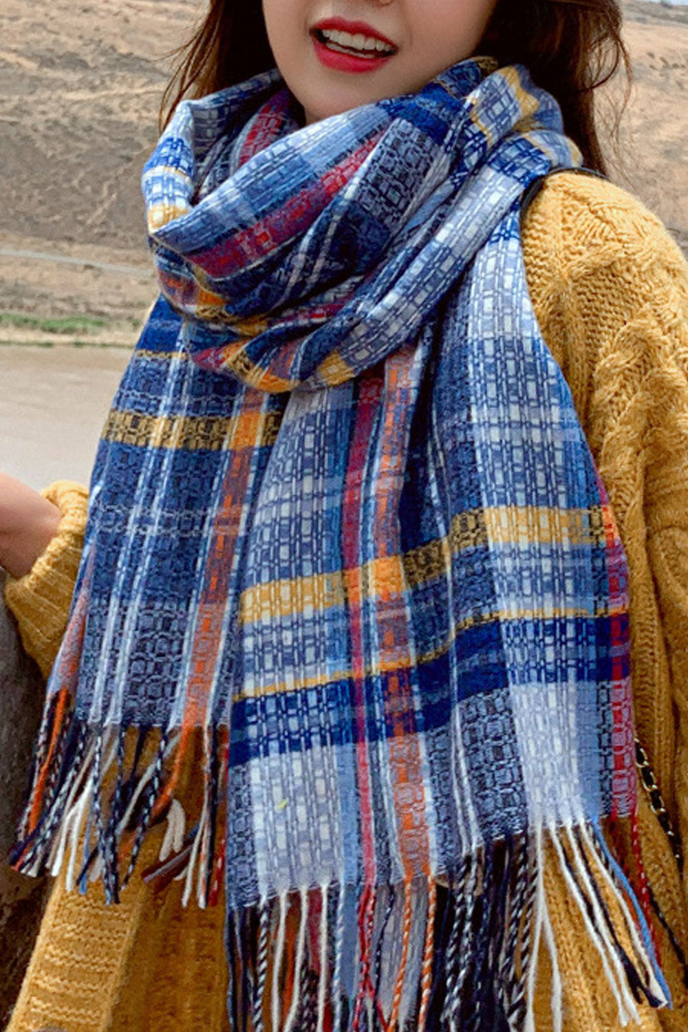 Women Stylish Tassel Hem Casual Winter Warm Muffler