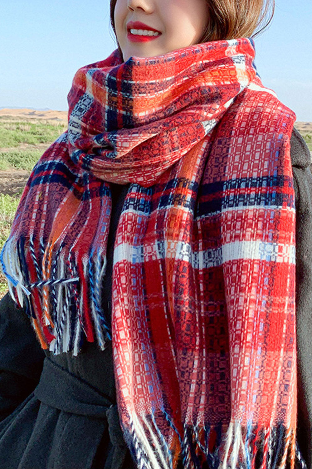 Women Stylish Tassel Hem Casual Winter Warm Muffler