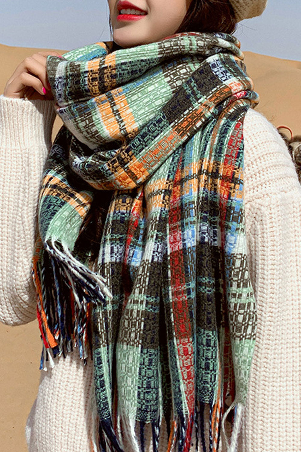 Women Stylish Tassel Hem Casual Winter Warm Muffler