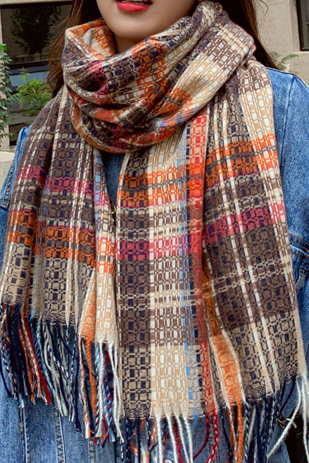 Women Stylish Tassel Hem Casual Winter Warm Muffler