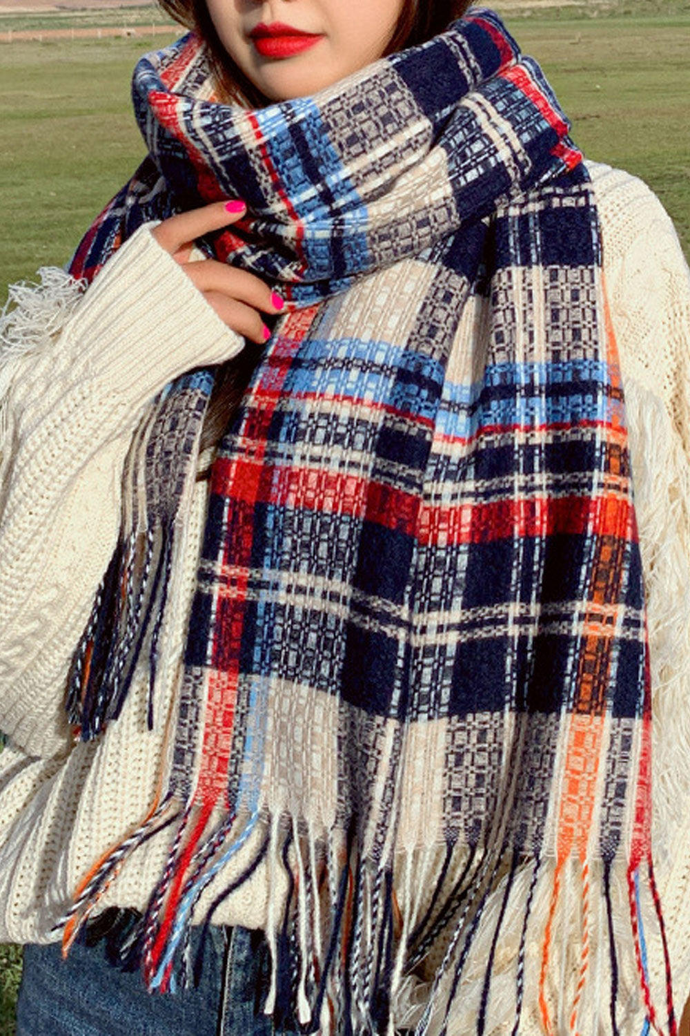 Women Stylish Tassel Hem Casual Winter Warm Muffler