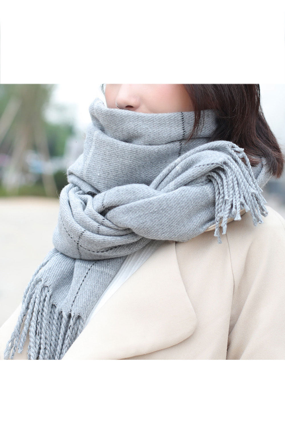 Women Long Striped Pattern Winter Season Warm Muffler