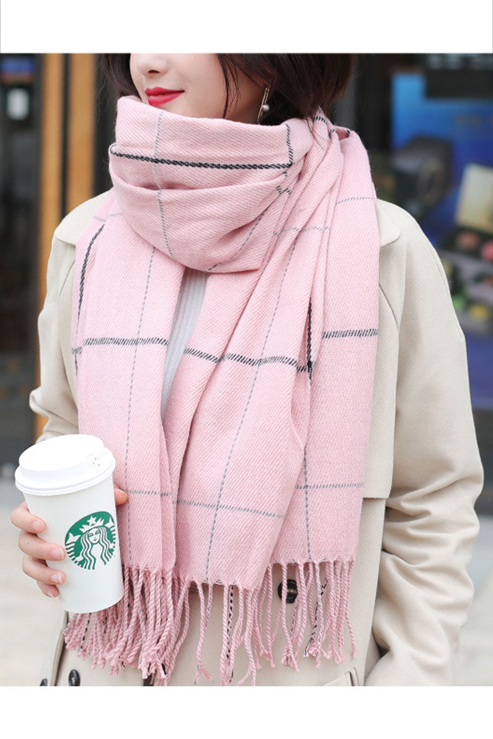Women Long Striped Pattern Winter Season Warm Muffler