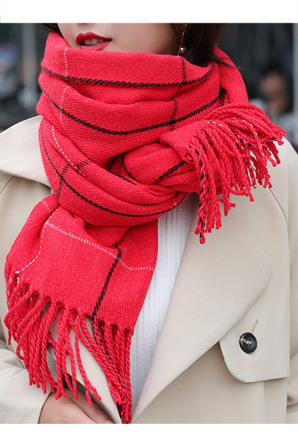 Women Long Striped Pattern Winter Season Warm Muffler