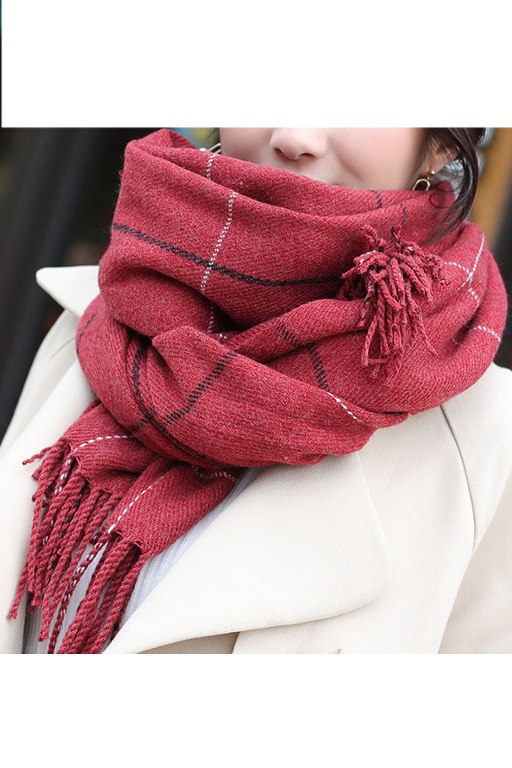Women Long Striped Pattern Winter Season Warm Muffler
