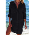 Women Collar Neck Pocket Styling Button Closure Beach Cover-Up