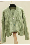 Women Solid Colored Thick Long Sleeve Comfortable Cardigan