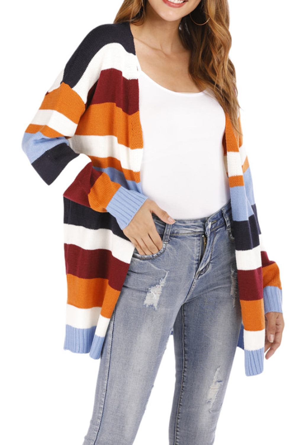 Women Mid Length Fashionable Elastic Cuff Long Sleeve Cardigan