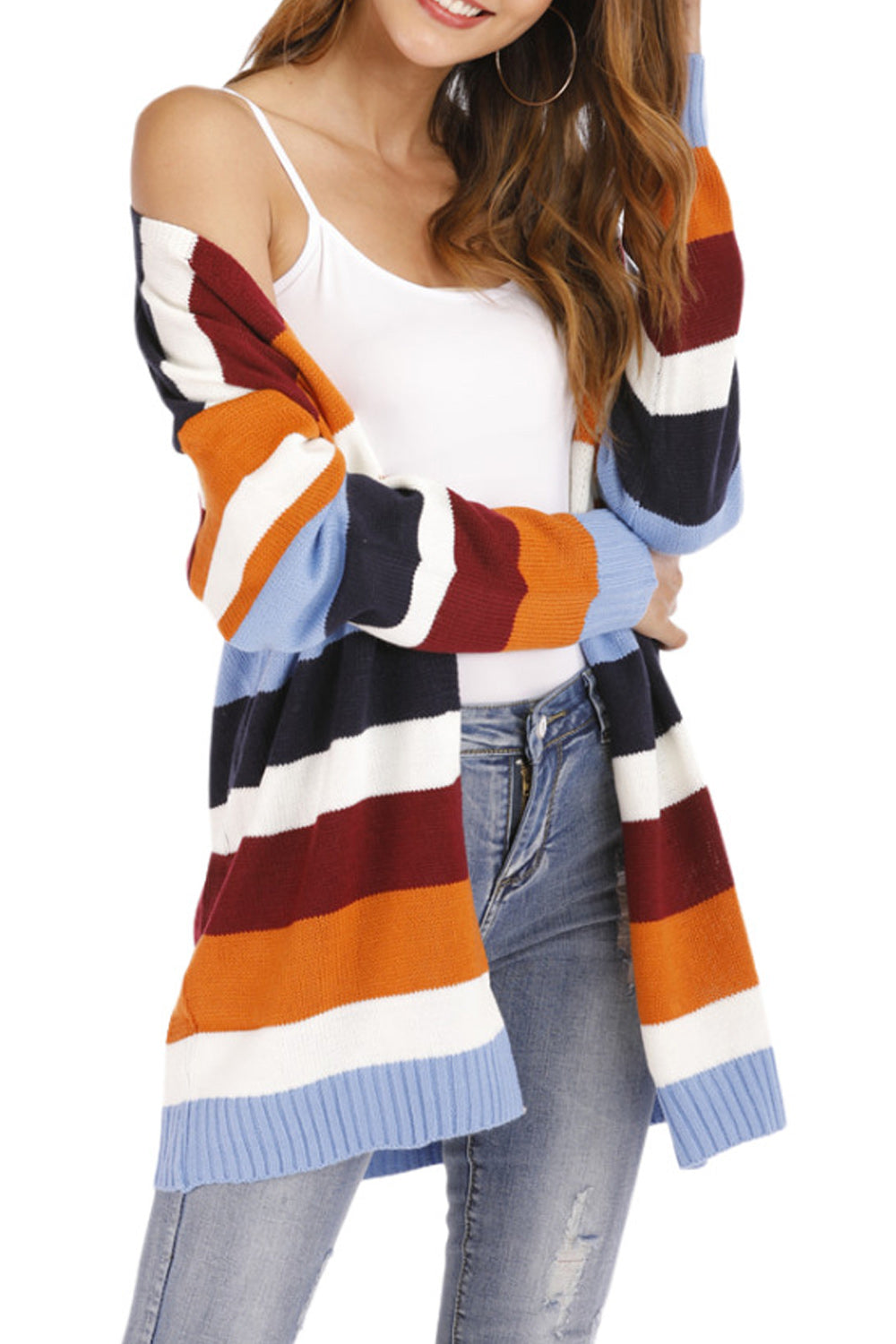 Women Mid Length Fashionable Elastic Cuff Long Sleeve Cardigan