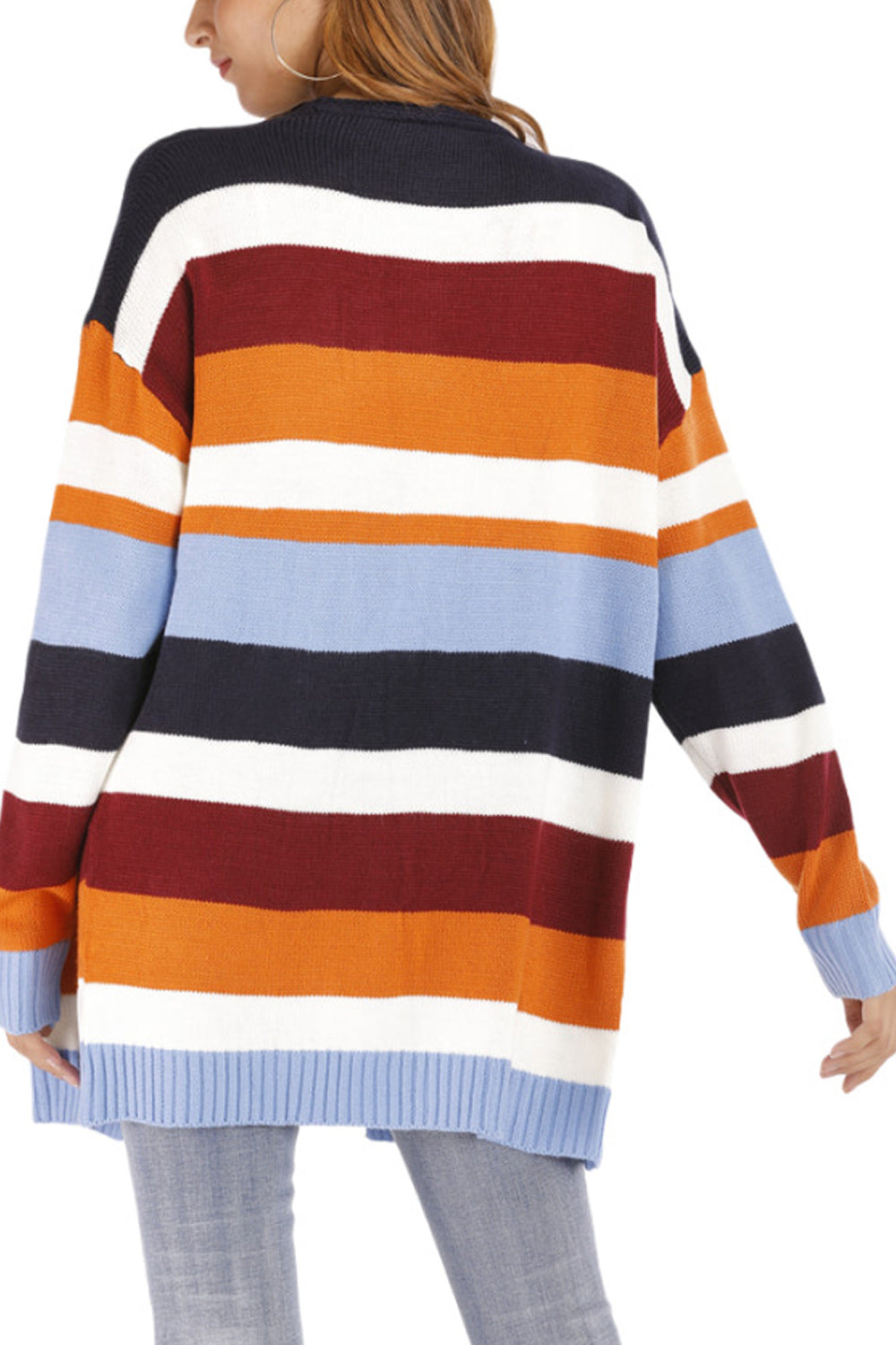 Women Mid Length Fashionable Elastic Cuff Long Sleeve Cardigan