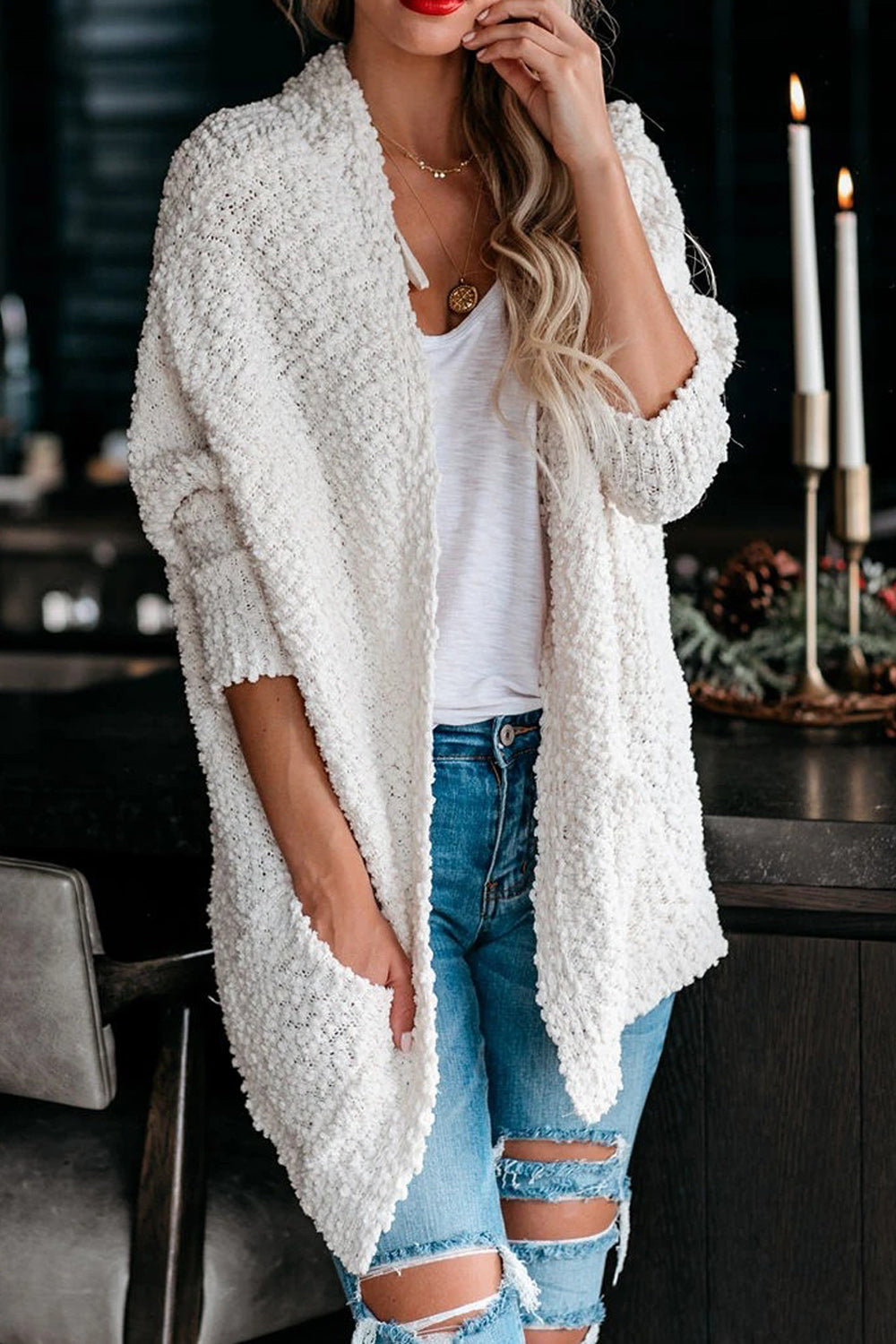 Women Warm Solid Colored Long Sleeve Cardigan