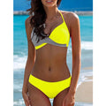 Women Contrast Halter Neck Wrap Style One Piece Bikini