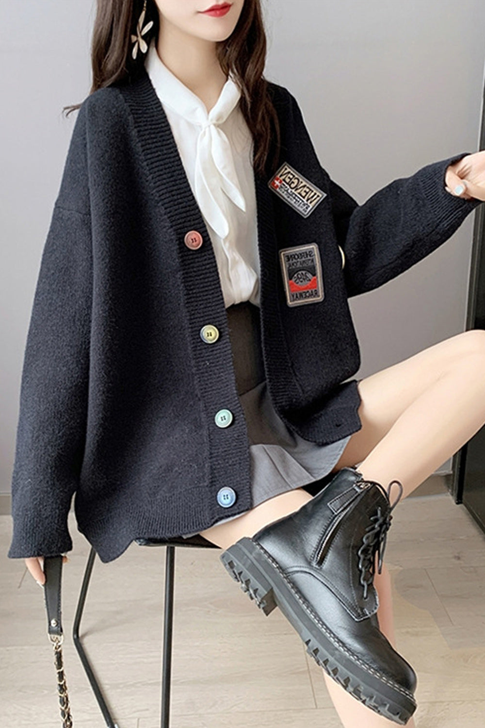Women Mid Length Breathable Long Sleeve Thick Fashionable Cardigan