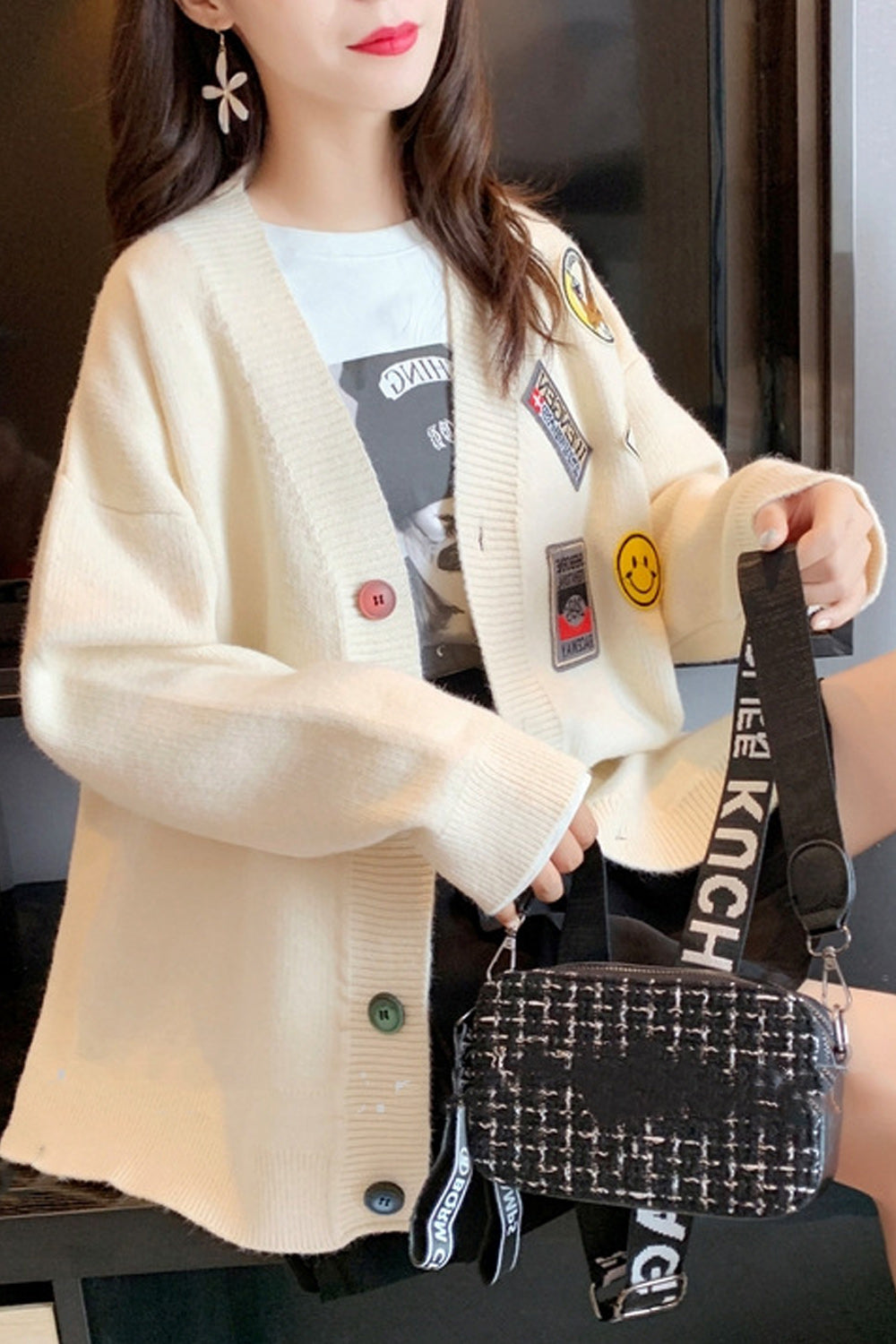 Women Mid Length Breathable Long Sleeve Thick Fashionable Cardigan
