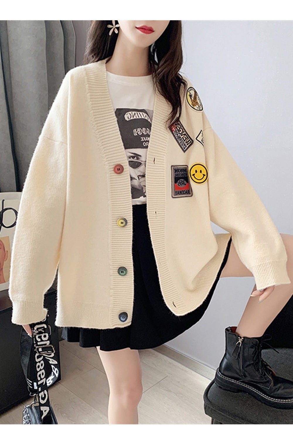 Women Mid Length Breathable Long Sleeve Thick Fashionable Cardigan