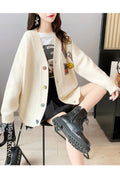 Women Mid Length Breathable Long Sleeve Thick Fashionable Cardigan