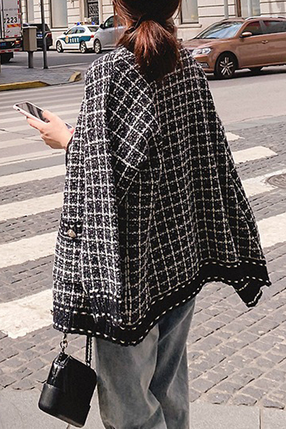 Women Warm Plaid Pattern Casual Long Sleeve Cardigan
