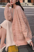 Women Warm Plaid Pattern Casual Long Sleeve Cardigan