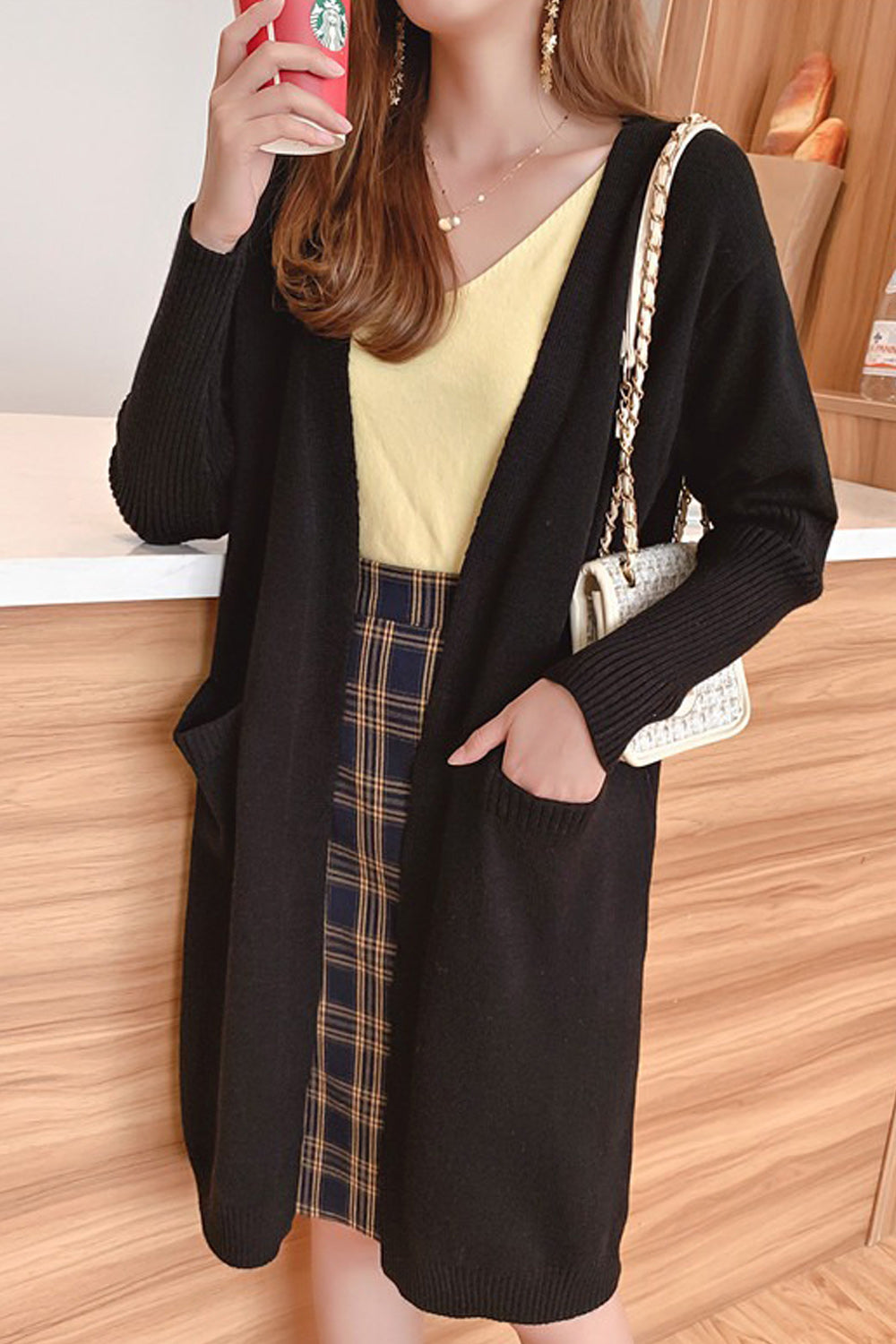 Women Long Length Convenient Easy Front Open Solid Colored Cozy Cardigan