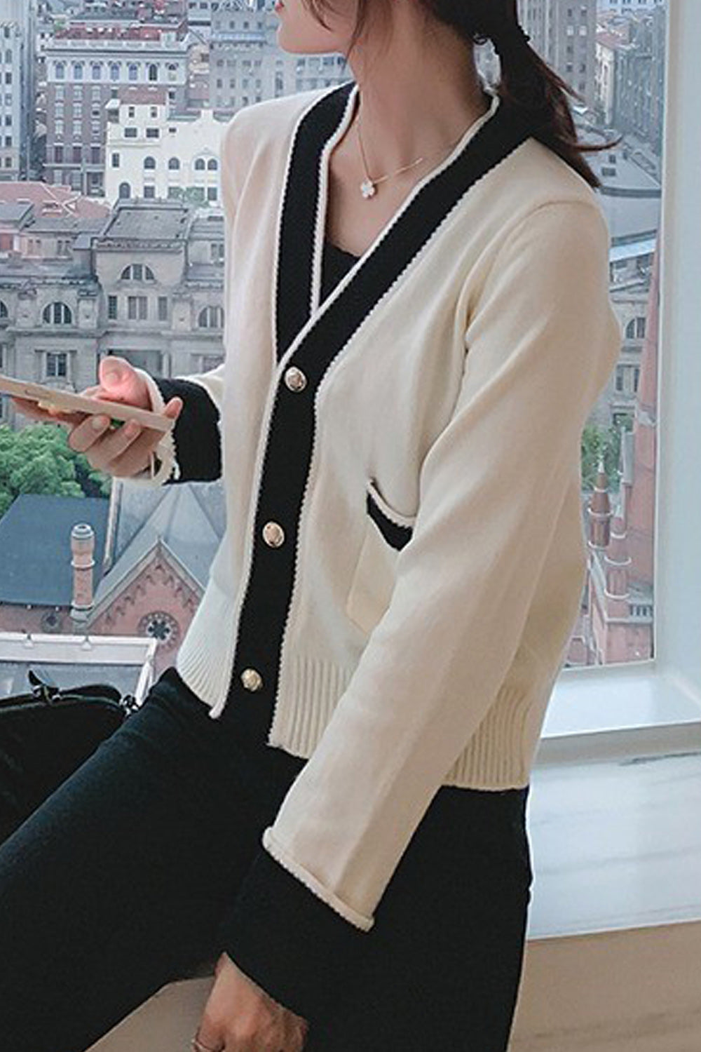 Women V-Neck Classy Pocket Styled Stretchable Cardigan