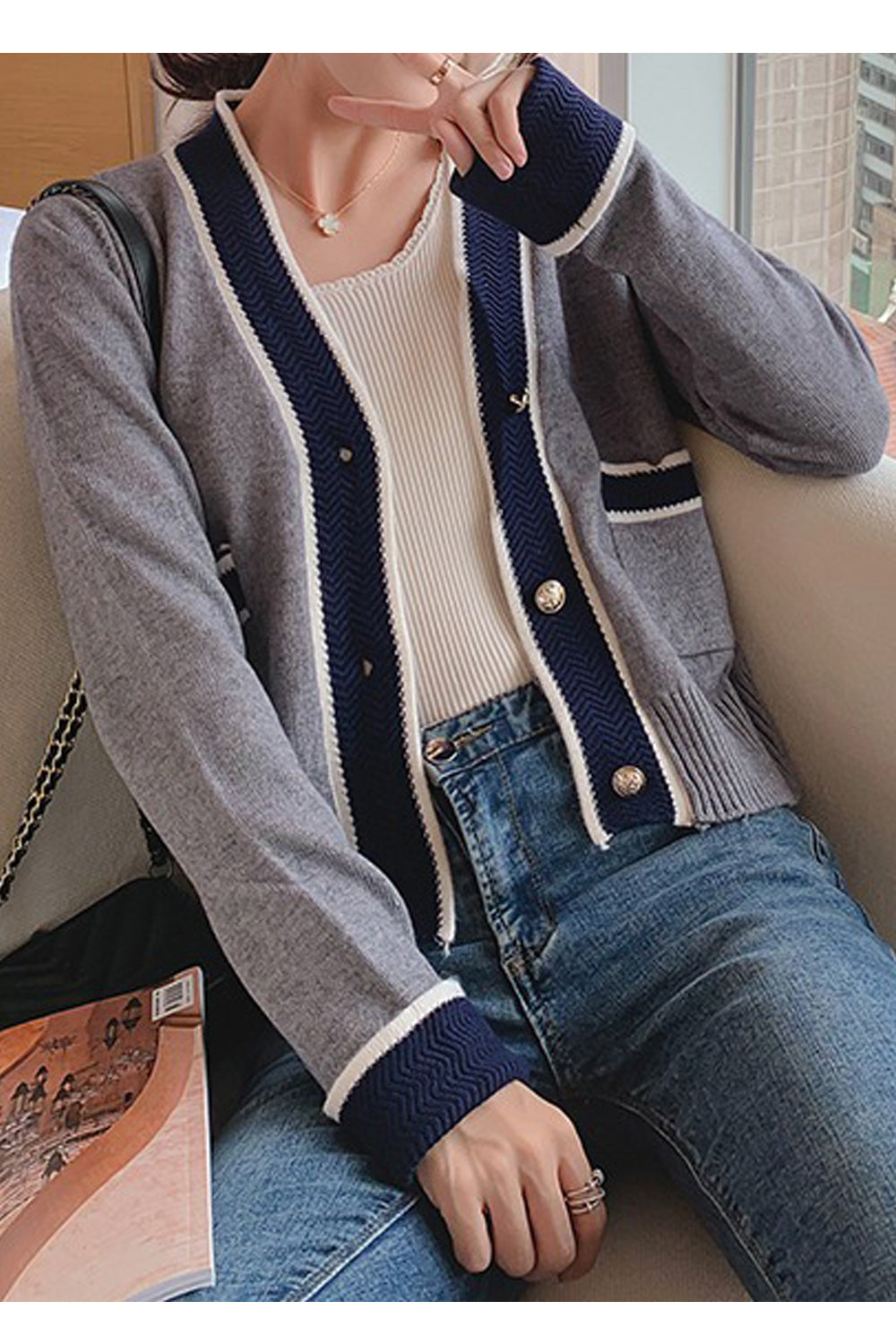 Women V-Neck Classy Pocket Styled Stretchable Cardigan