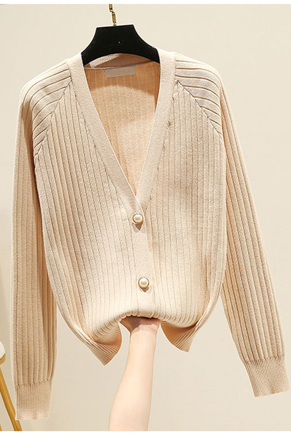 Women Warm Long Sleeve Elegant Solid Colored V-Neck Cardigan