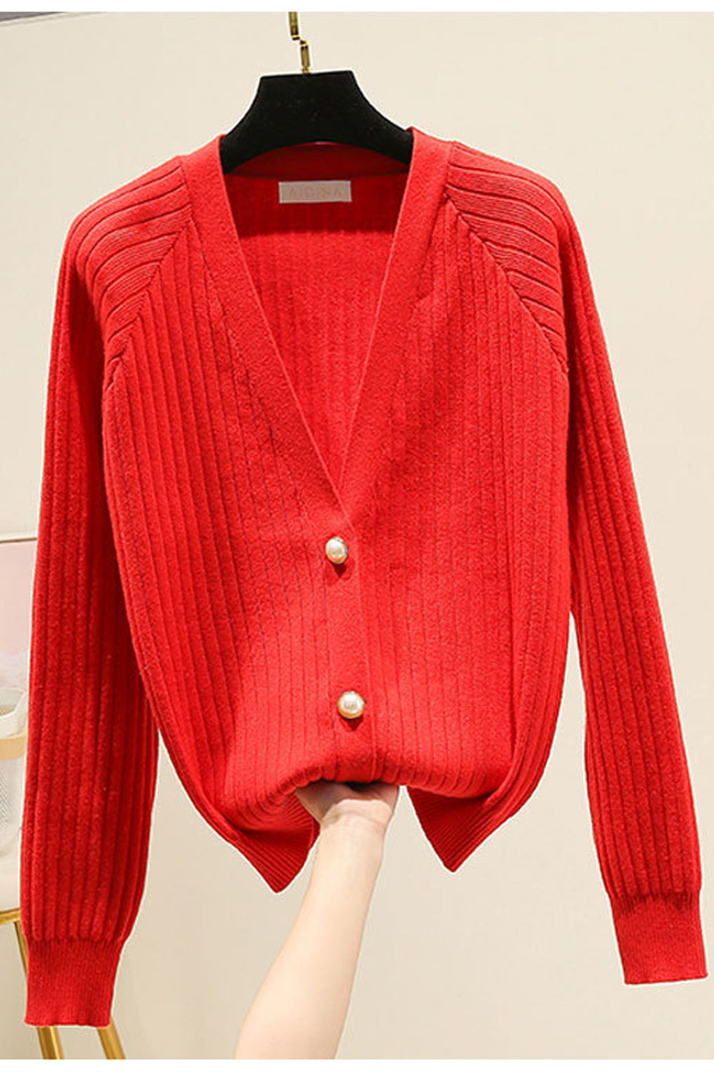 Women Warm Long Sleeve Elegant Solid Colored V-Neck Cardigan