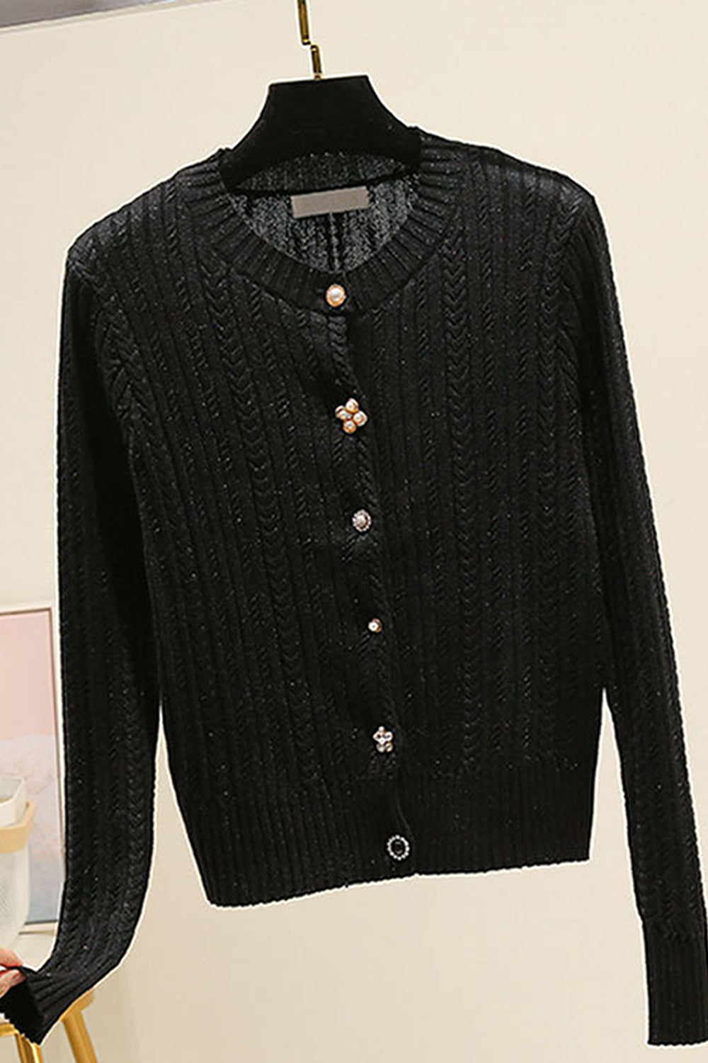 Women Convenient Round Neck Slim Fit Warm Long Sleeve Cardigan