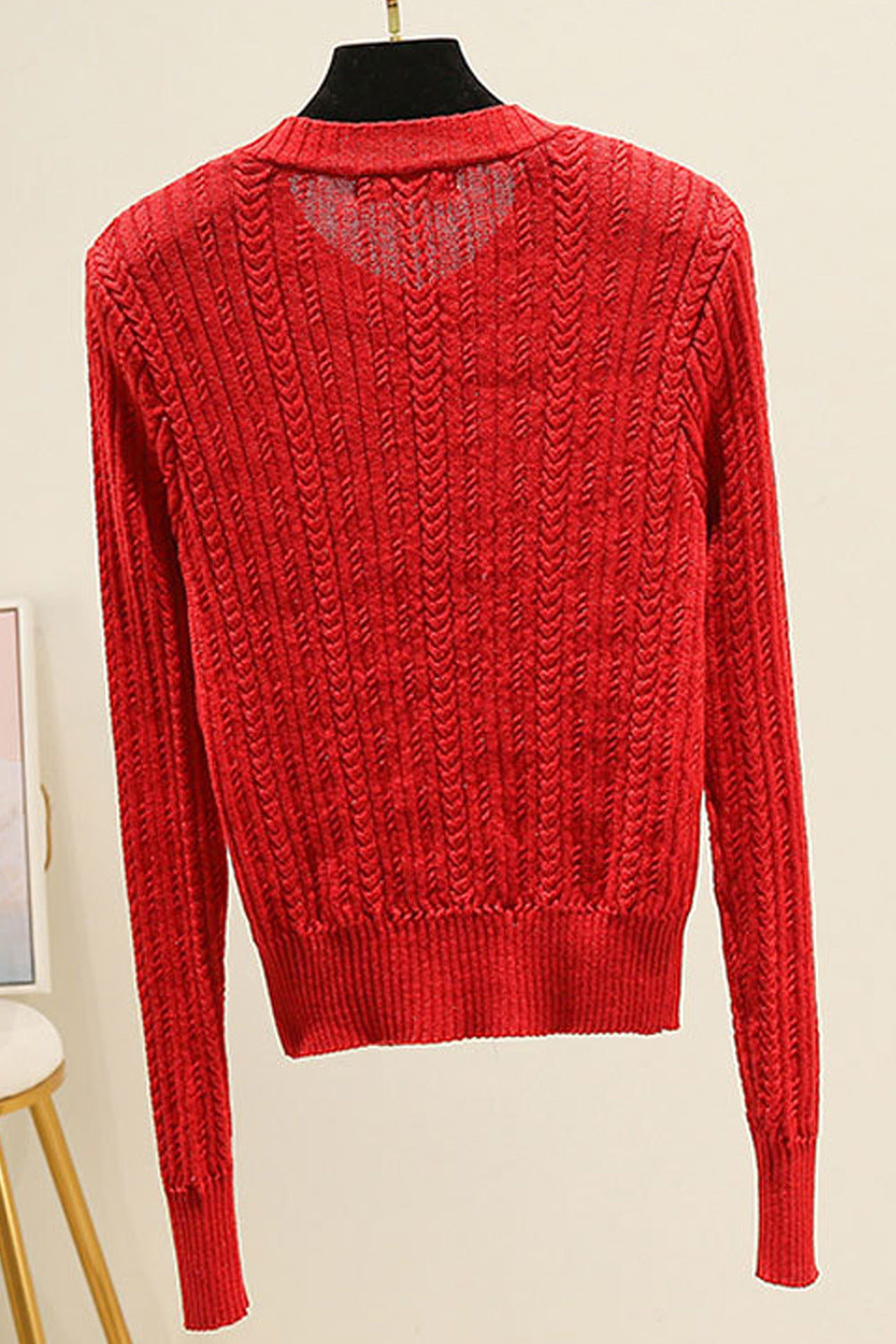 Women Convenient Round Neck Slim Fit Warm Long Sleeve Cardigan
