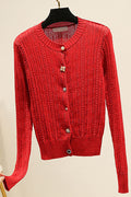 Women Convenient Round Neck Slim Fit Warm Long Sleeve Cardigan