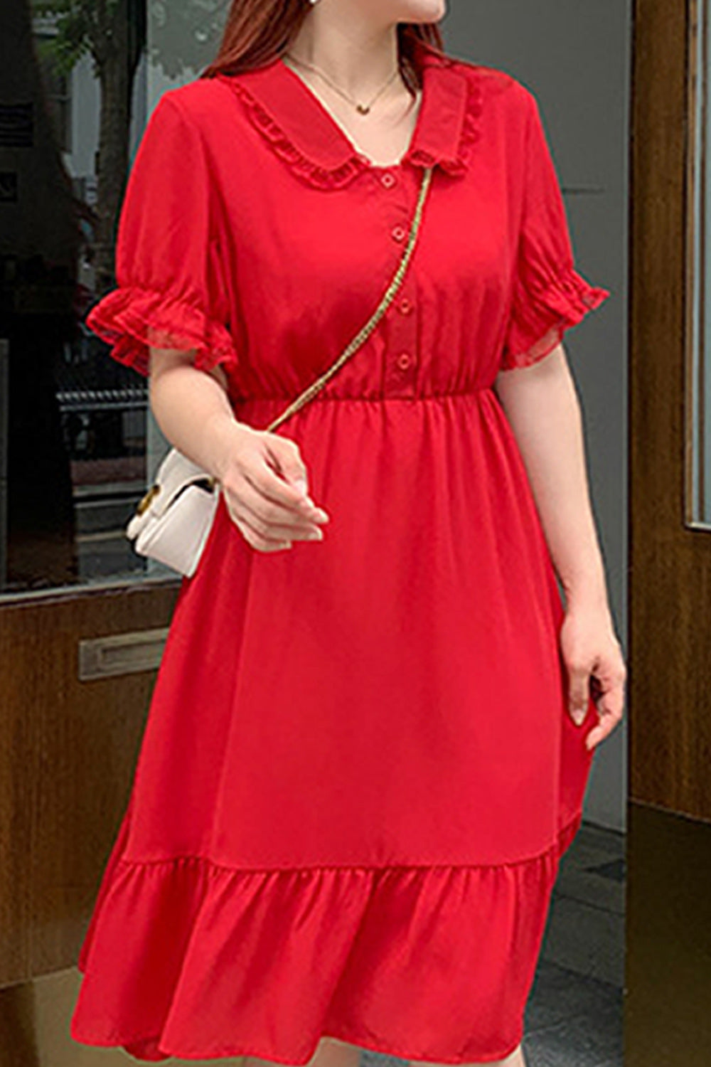 Women Plus Solid Colored Thin Collar Neck Magnificent Dress