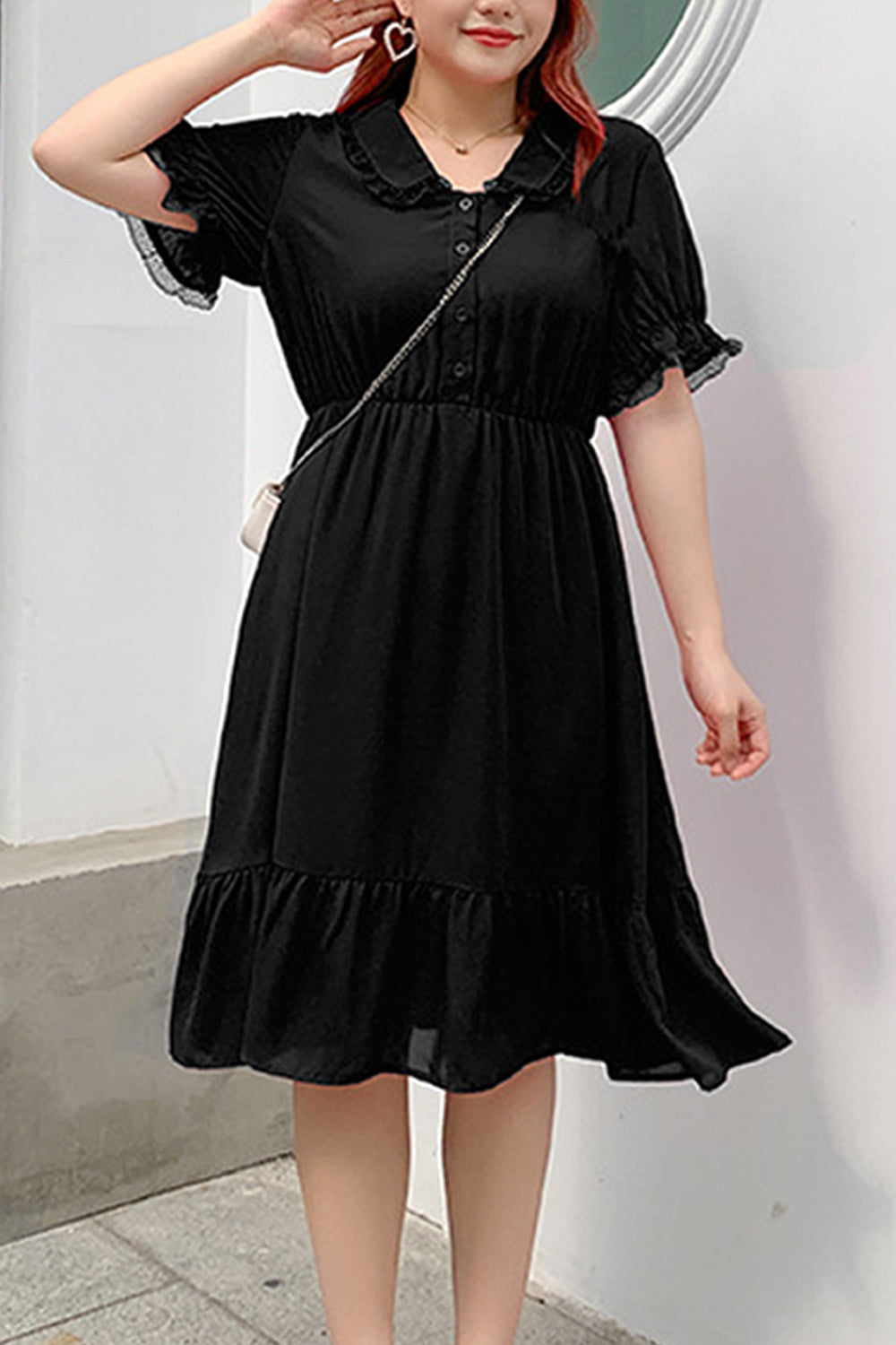 Women Plus Solid Colored Thin Collar Neck Magnificent Dress