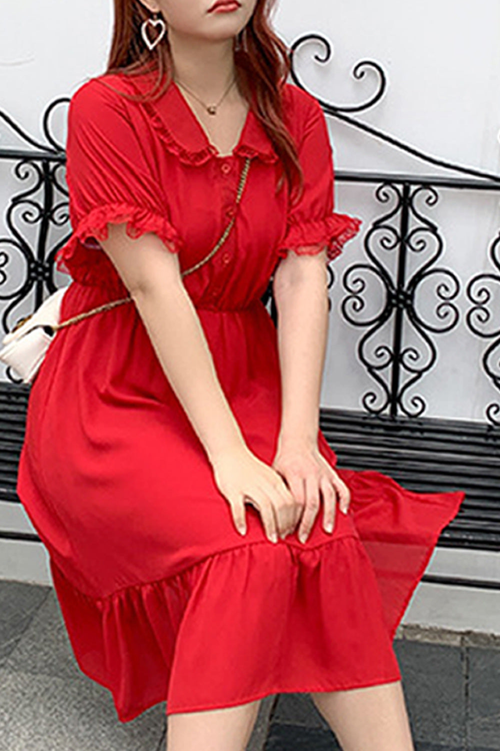 Women Plus Solid Colored Thin Collar Neck Magnificent Dress