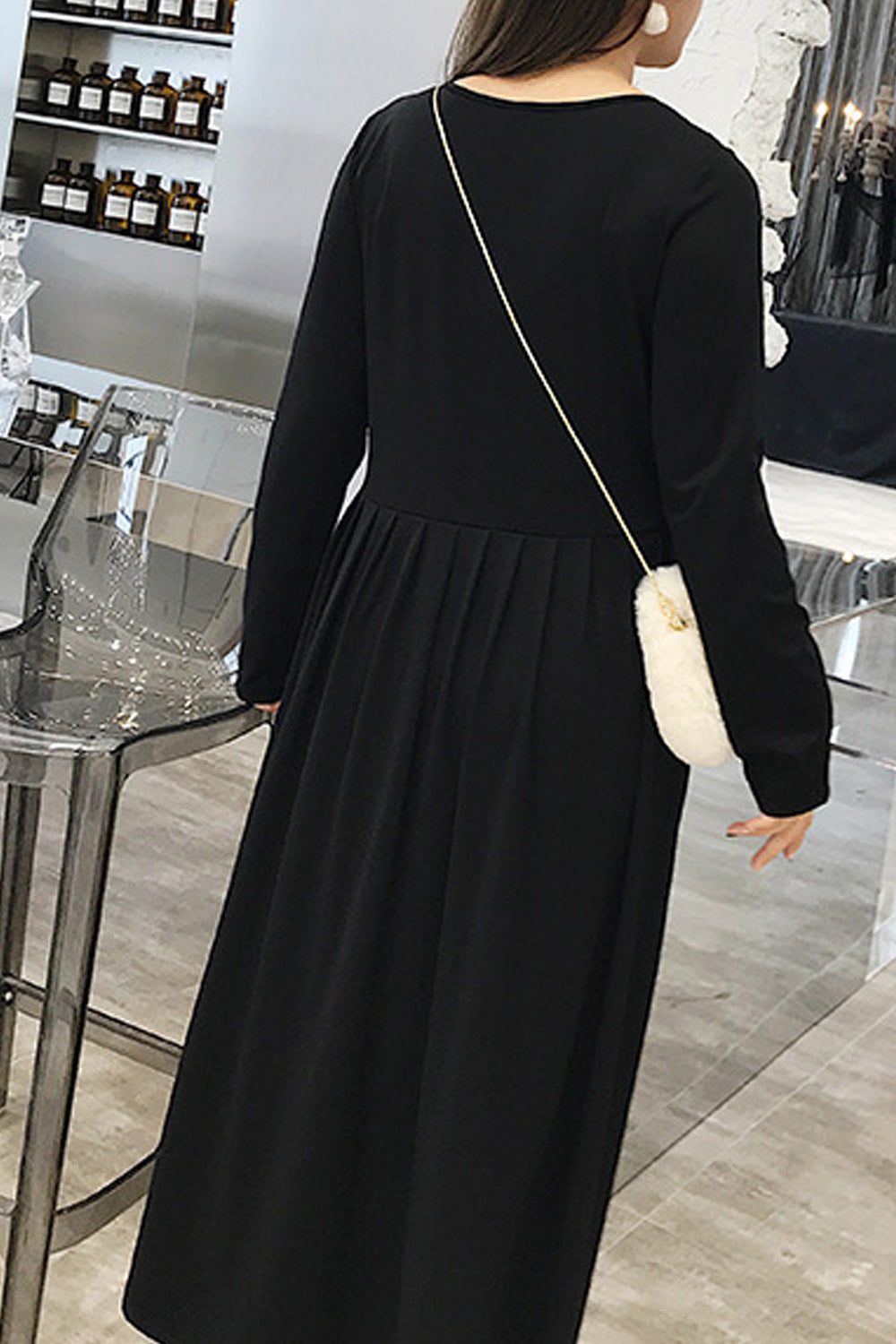 Women Plus Solid Pattern Elegant Long Sleeve Long Length Dress