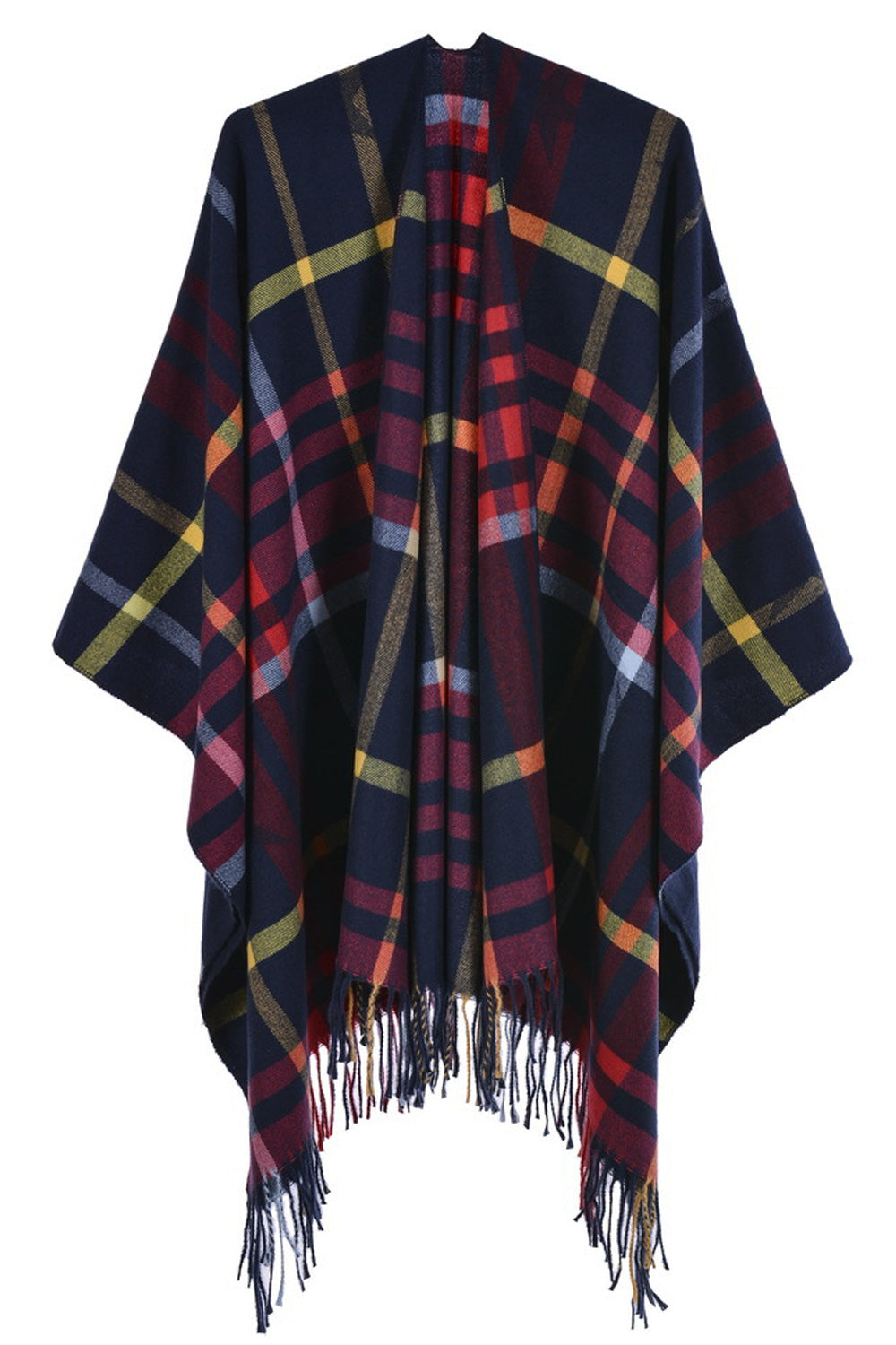 Women Lovely Tassel Decorated Plaid Pattern Winter Season Cozy Shawl