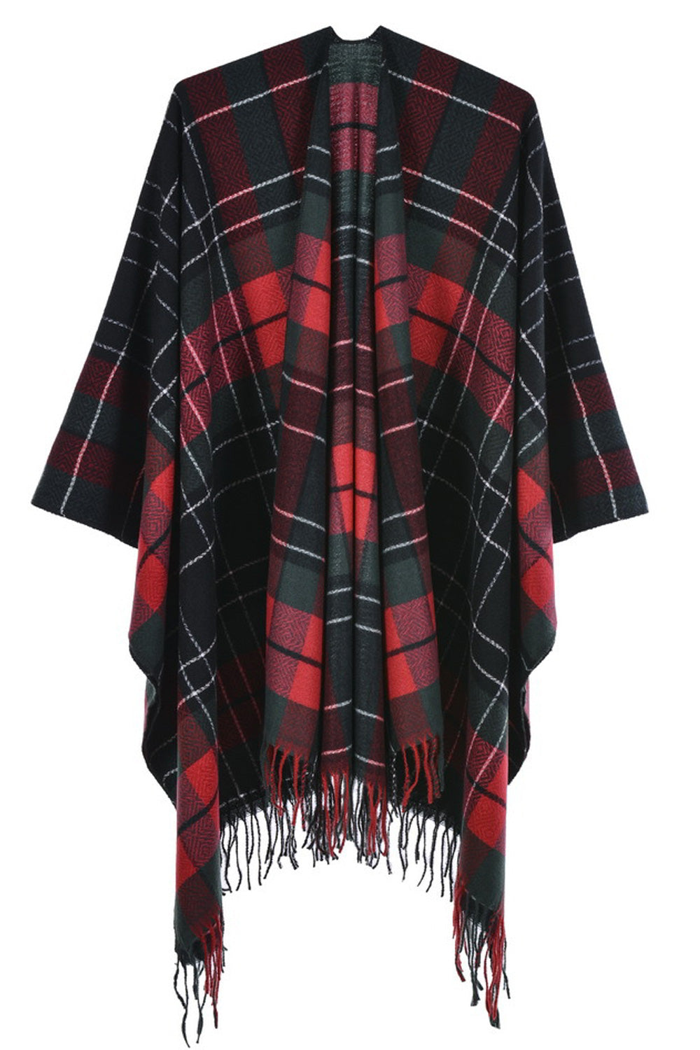 Women Lovely Tassel Decorated Plaid Pattern Winter Season Cozy Shawl