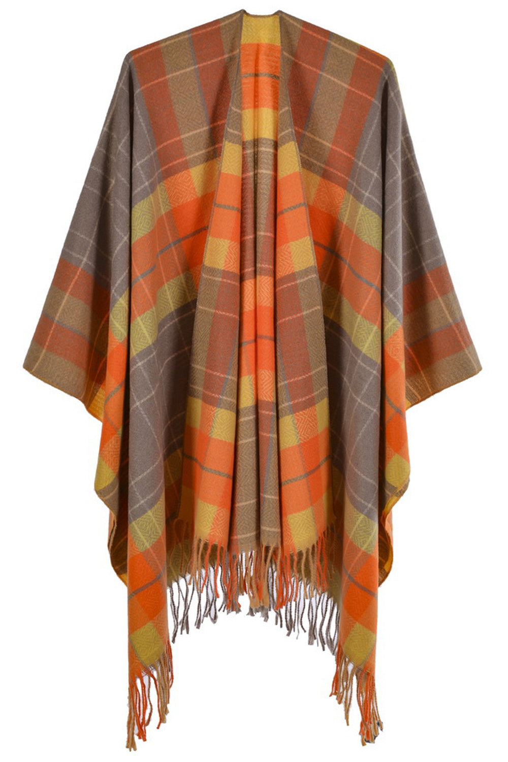 Women Lovely Tassel Decorated Plaid Pattern Winter Season Cozy Shawl