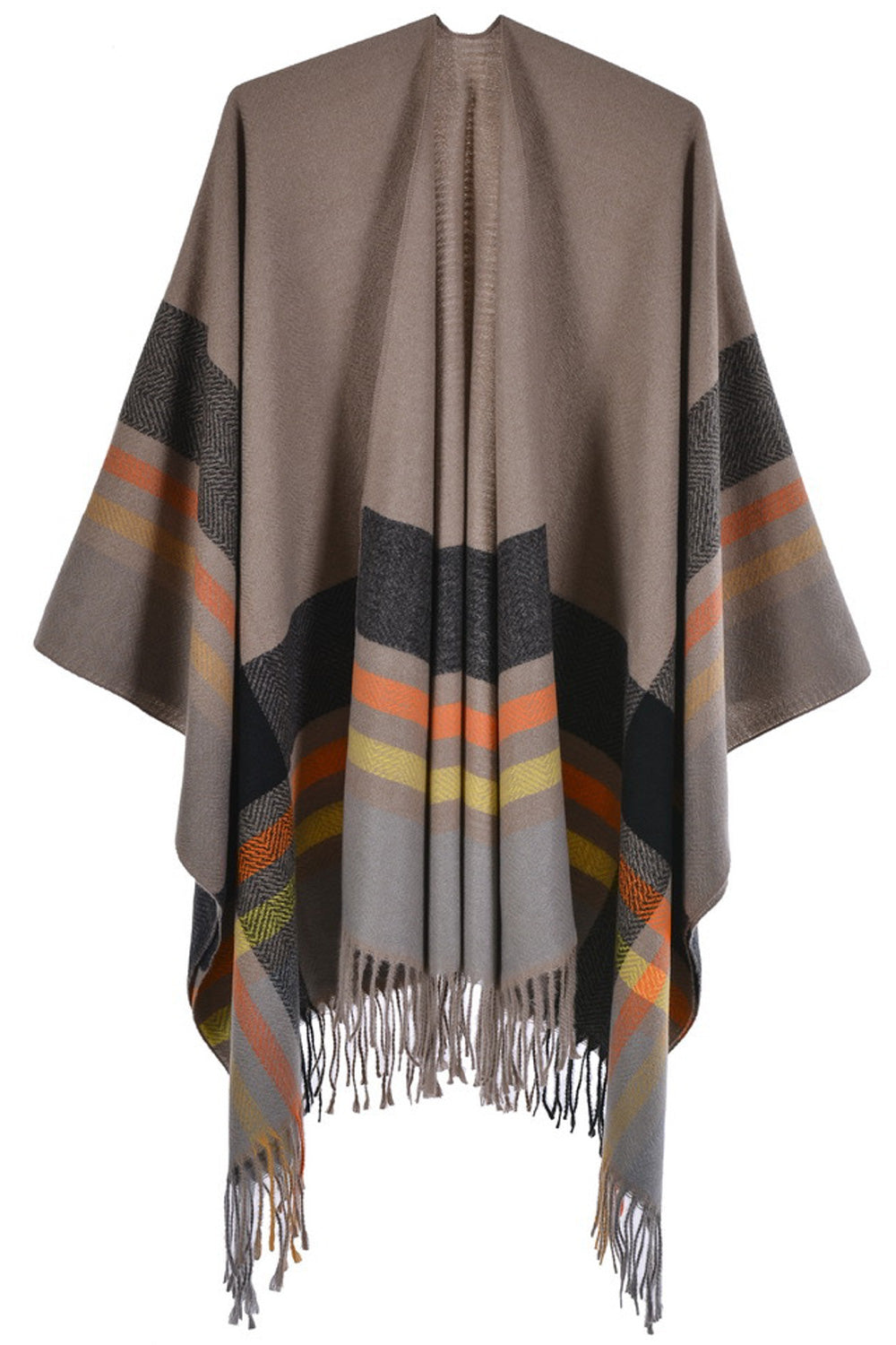 Women Lovely Tassel Decorated Plaid Pattern Winter Season Cozy Shawl