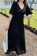 Women Plus Elegant Solid Colored V-neck Trendy Dress