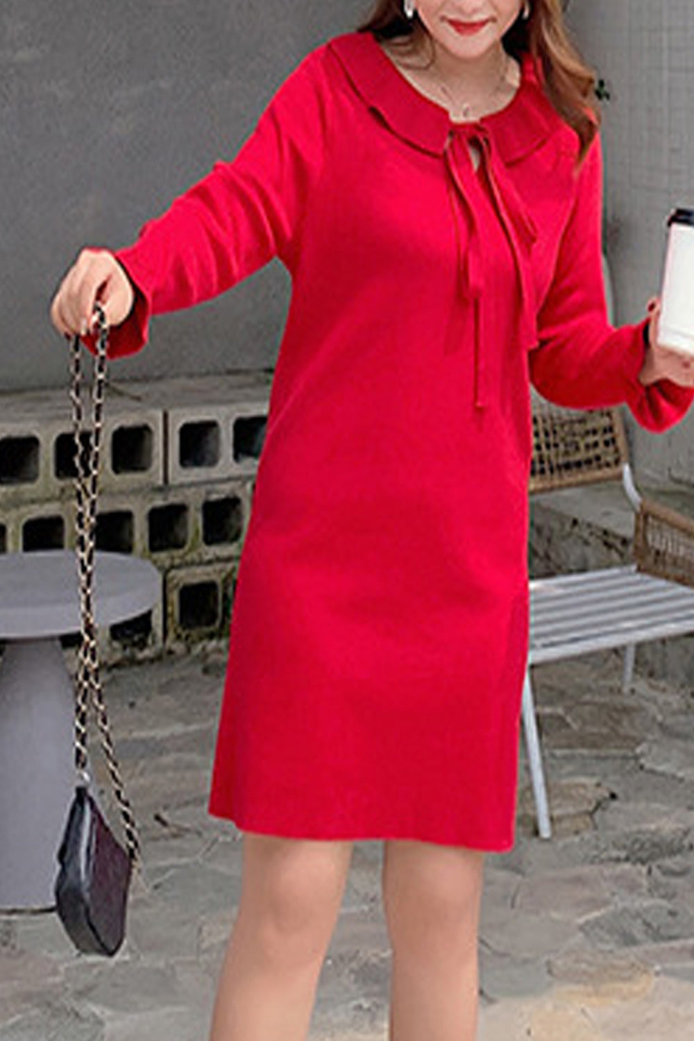 Women Plus Regular Fit Solid Colored Elegant Styled Classy Dress