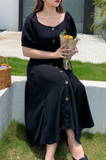 Women Plus Solid Colored Short Sleeve Breathable Dress