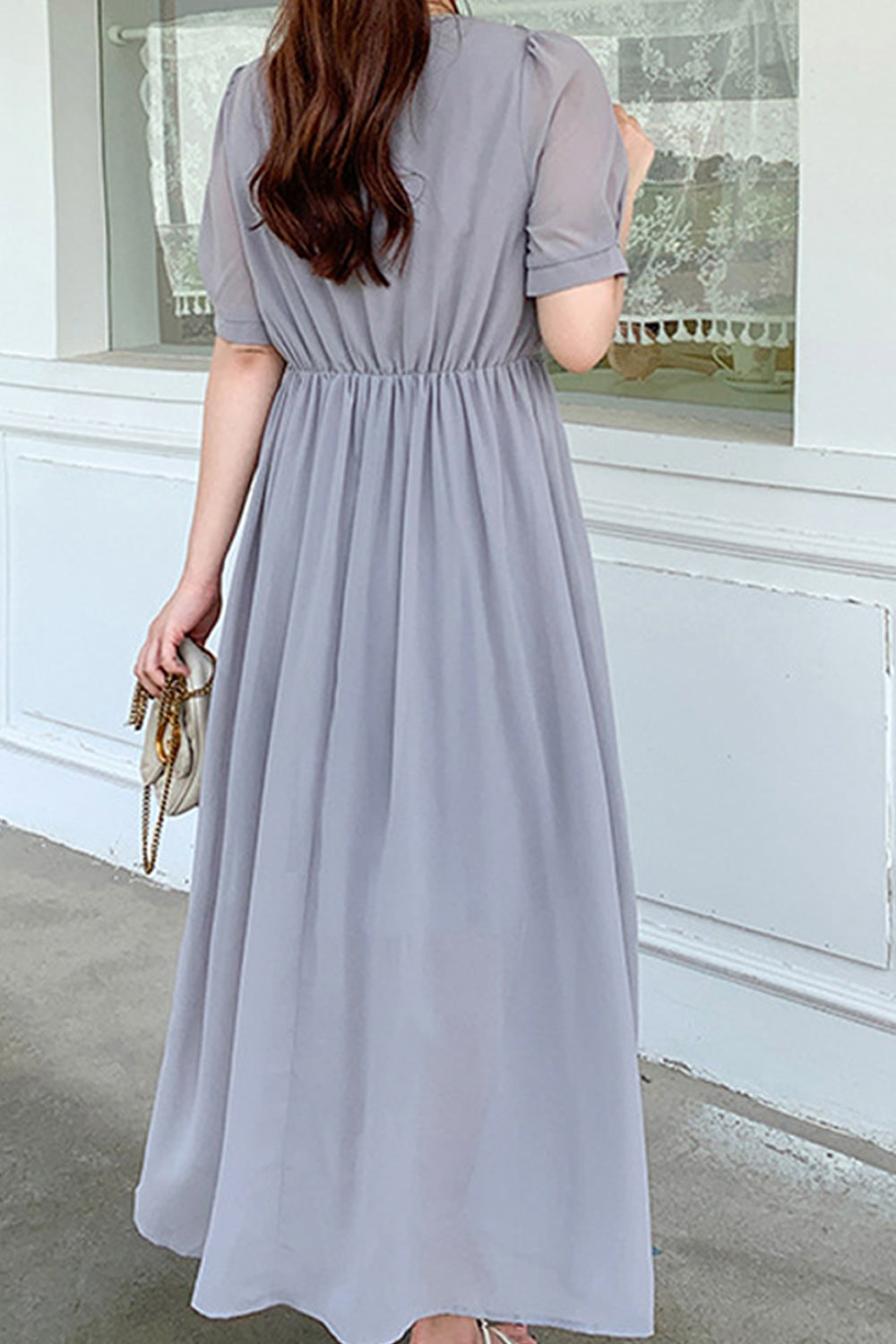 Women Plus Long Length Solid Pattern Classy Short Sleeve Dress