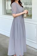 Women Plus Long Length Solid Pattern Classy Short Sleeve Dress