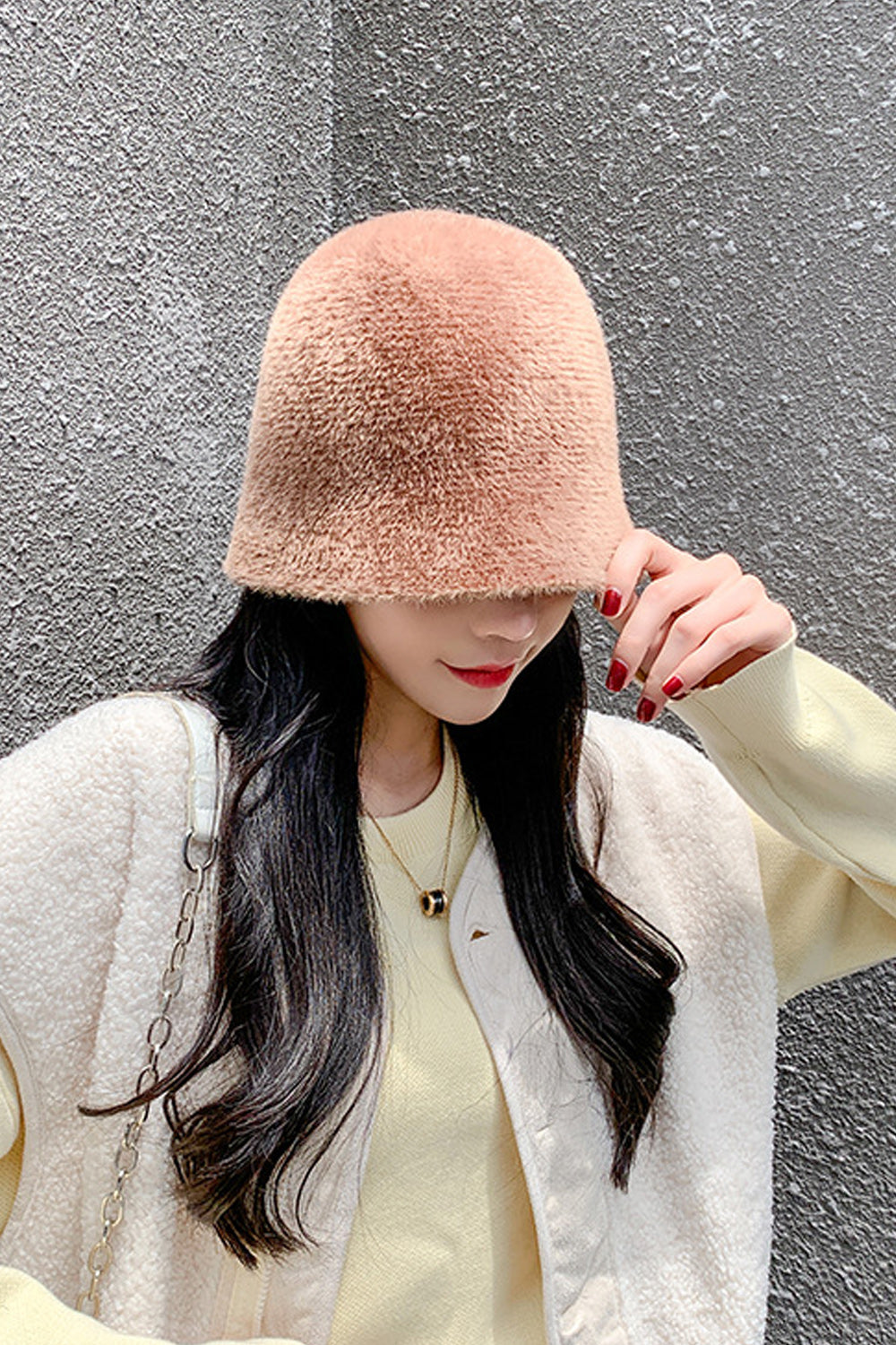 Women Soft Hair Solid Colored Cozy Windproof Knitted Hat