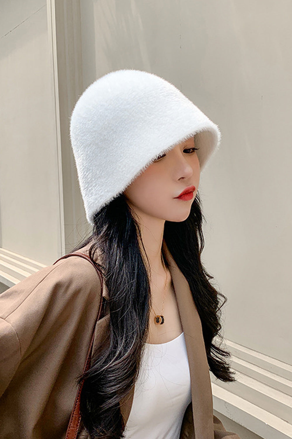 Women Soft Hair Solid Colored Cozy Windproof Knitted Hat