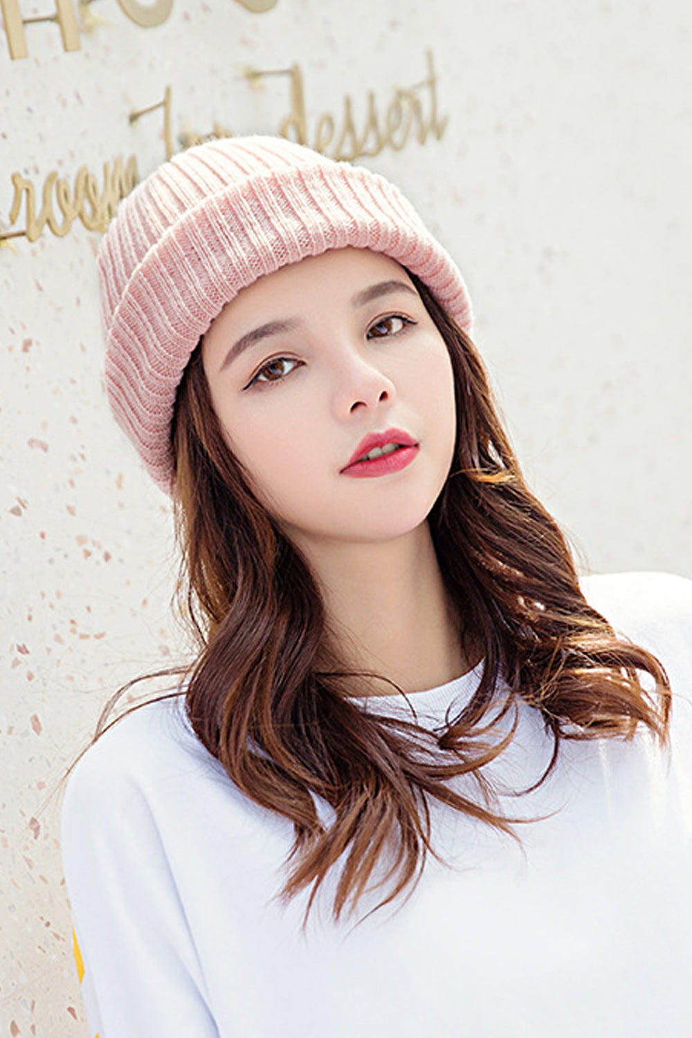 Women Lovely Casual Solid Pattern Thick Knitted Hat