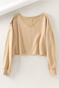 Women Lovely Solid Colored V-Neck Trendy Sweatshirt