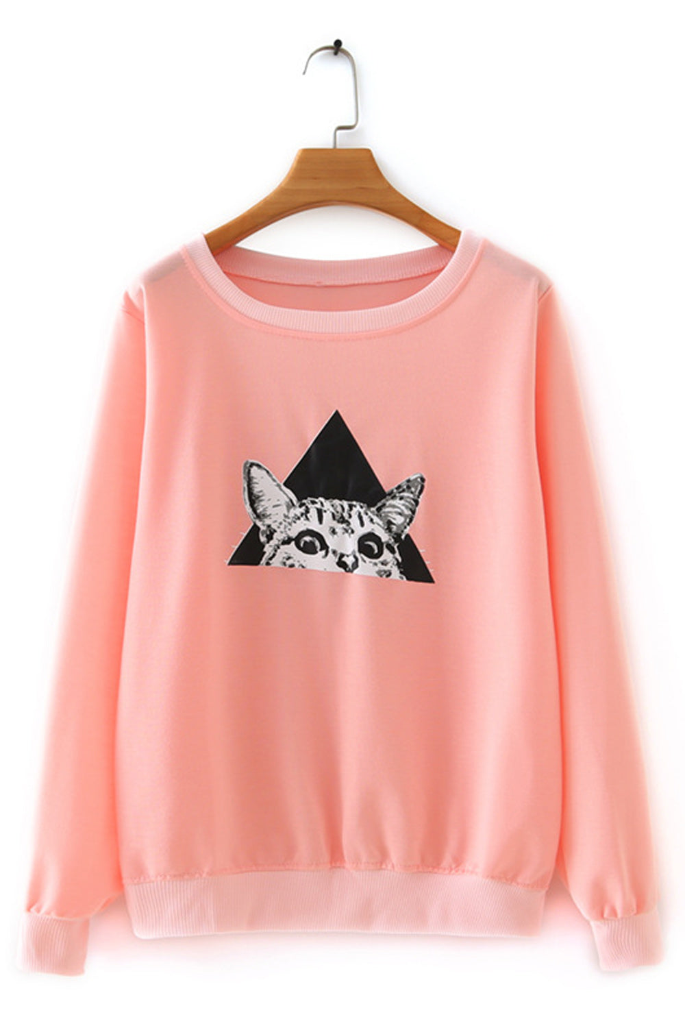 Women Comfy Round Neck Cute Cat Printed Long Sleeve Sweatshirt