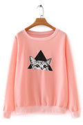 Women Comfy Round Neck Cute Cat Printed Long Sleeve Sweatshirt